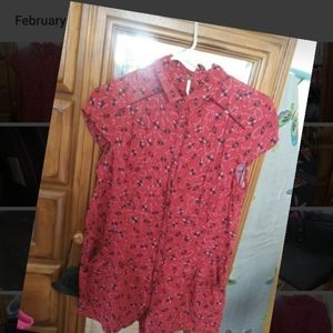 Beautiful red Floral Free People button-up romper